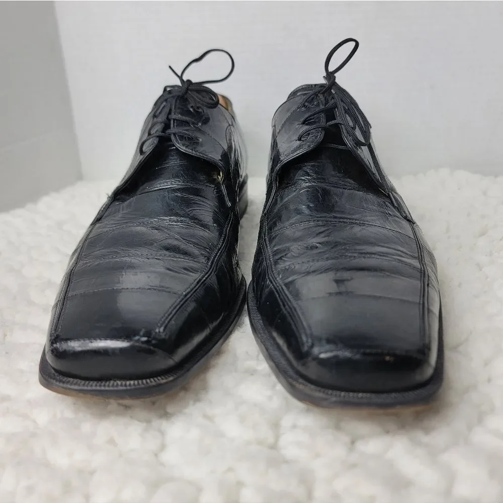 Mezlan Platinum Dinan Men’s 13M Black Eel Skin Leather Dress Shoes Made In Spain